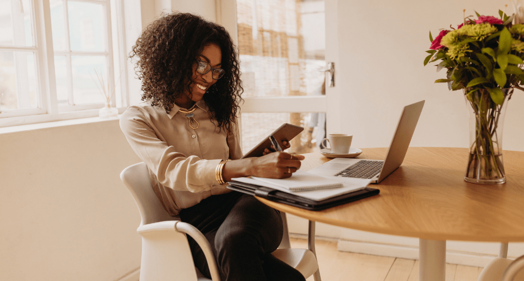 Woman working on tablet