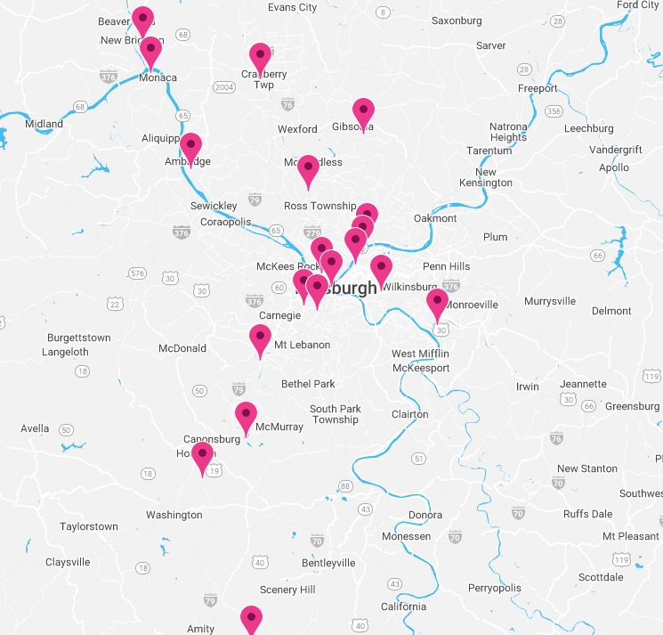 Map of Pittsburgh Business Loan Borrowers